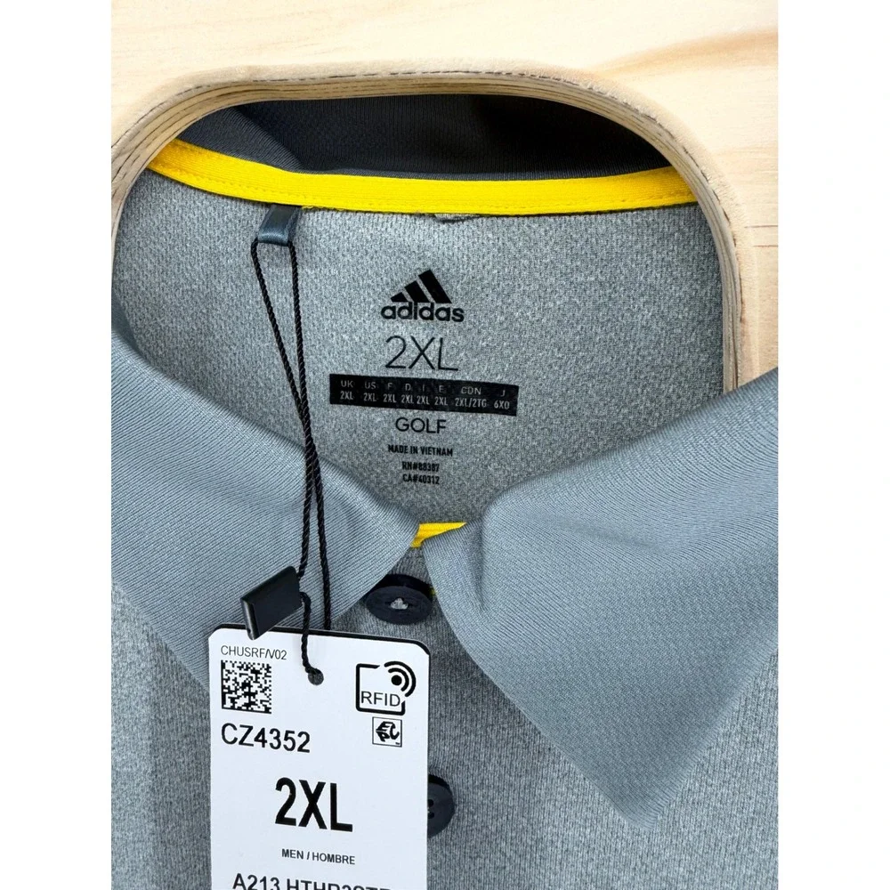 Adidas Golf Polo Shirt 2XL Mens Vista Grey Heather Colorblock 3-Stripe CZ4352